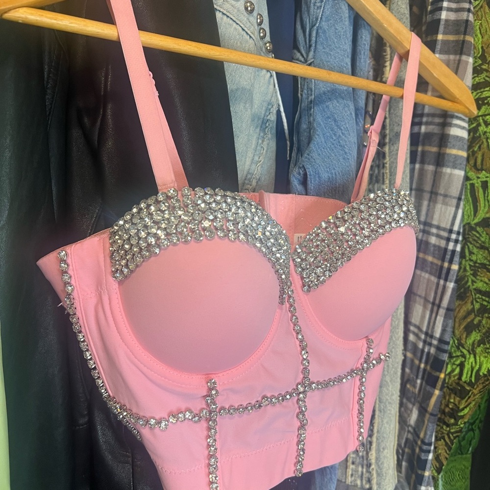 Pink Rhinestone Corset Top - Picture 3 of 7